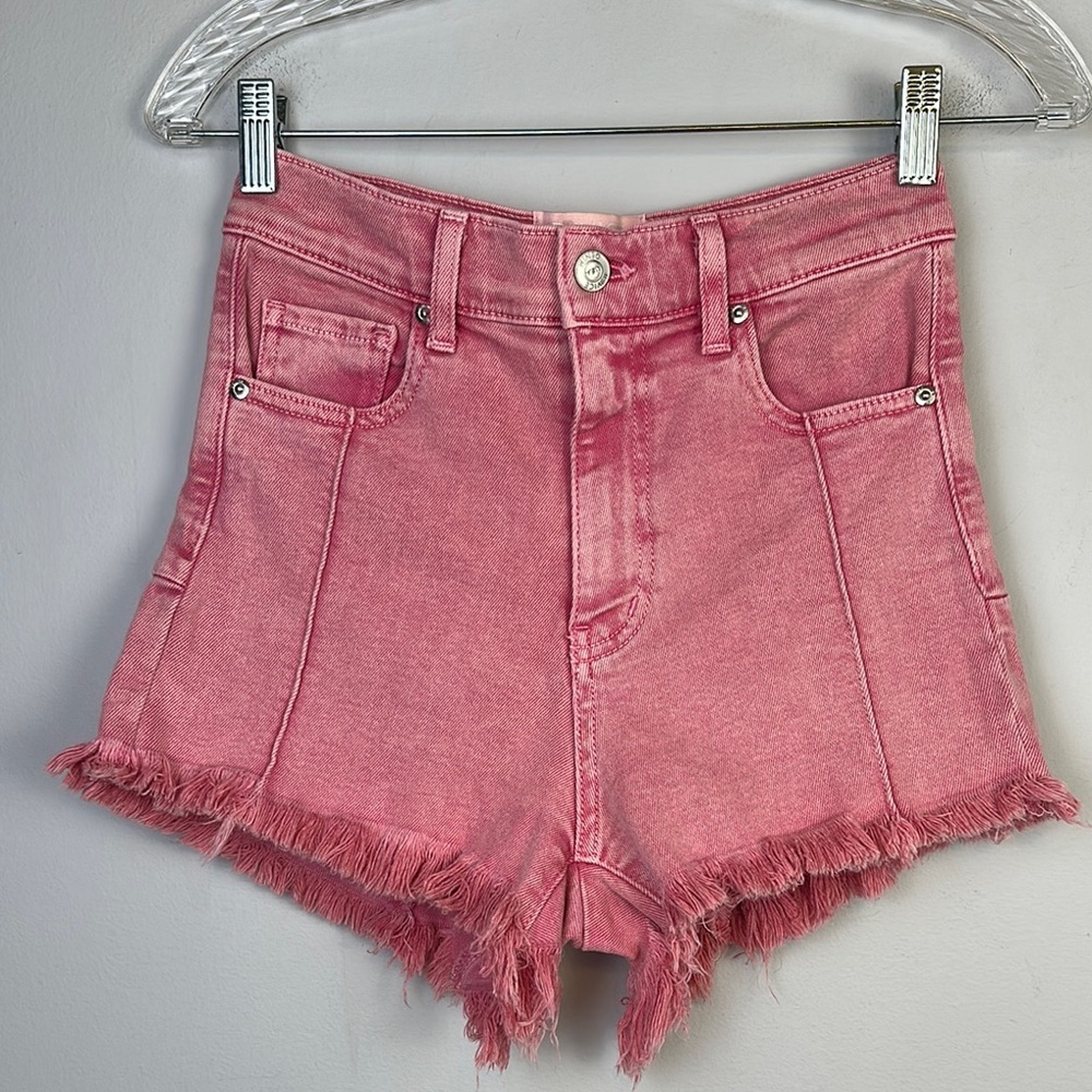 REVICE High Rise Pink Jean Short Frayed Hem Size 28 Cotton Stretch Star Back USA - Picture 2 of 16